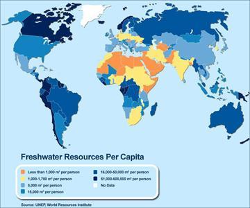 Zasoby wody pitnej na świecie Źródło: Gleik, P. H., 1996: Water resources.