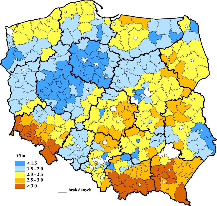 Odczyn i zapotrzebowanie na nawozy wapniowe w Polsce (Fotyma i Igras 2009)