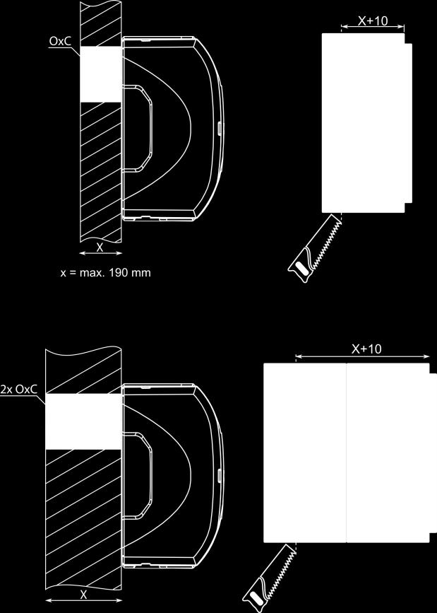 dd 3.3. SIDE COVER INSTALLATION 3.3. MONTAŻ BOCZNEGO PANELU 3.3. INSTALLATIE VAN DE ZIJKAP 3.3. УСТАНОВКА БОКОВОЙ ПАНЕЛИ If needed cut out ways in side cover to pass pipelines or/and cables.