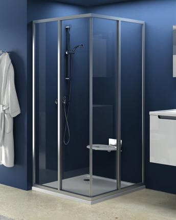 Narożne kabiny prysznicowe Produkt powstały z połączenia modelu SRV2-S + SRV2-S. Cena od: 1 180,- Produkt powstały z połączenia modelu ASRV3 + ASRV3 w dekorze Pearl.