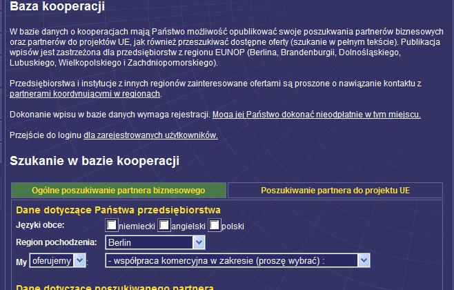Kooperationsdatenbank Baza kooperacji Seit 1.10.