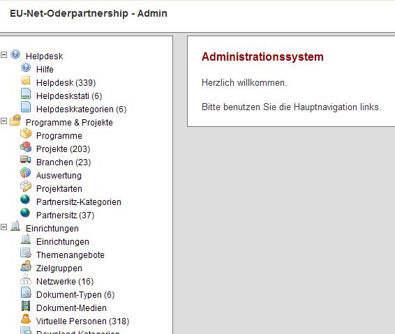 Administration der Website Administracja strony internetowej Regionale Administration von