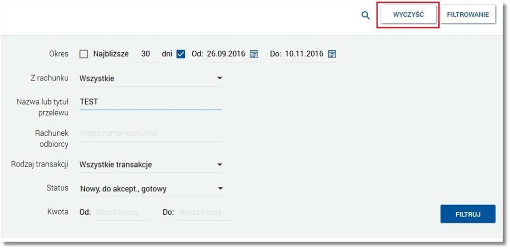 Page5 Po określeniu kryteriów filtrowania listy należy wybrać przycisk [FILTRUJ].