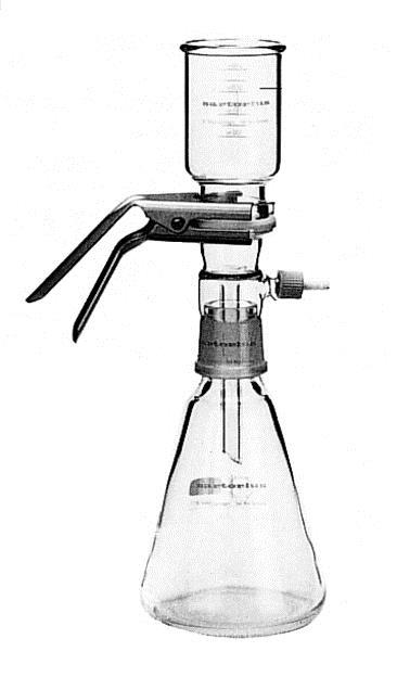 lejka 250 ml, poj. odbieralnika 250 ml, gniazdo pod filtry 47 16510 mm, bez pompki 3. Pompka ręczna z manometrem, redukcja do 80% ciśnienia atmosferycznego 16673 III.