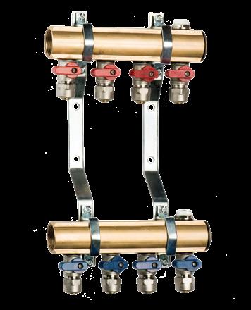 91 Rozdzielacz mosiężny do ogrzewania grzejnikowego typu Z Brass manifold for radiant heating type Z W skład rozdzielacza wchodzą: 2 belki mosiężne o rozstawie otworów co 50 mm 2 uchwyty mocujace 2