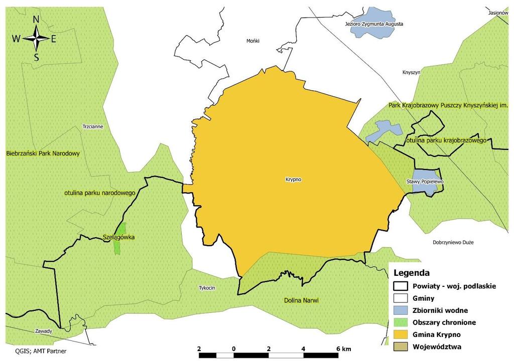 Rysunek 5 Obszary chronione na terenie gminy Krypno Źródło: Opracowanie własne; QGIS 2.8.2 2.