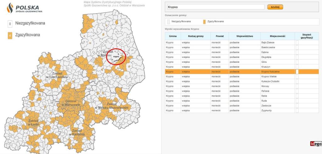 Rysunek 6 Mapa systemu dystrybucji Polskiej Spółki Gazownictwa Sp. z o.o. Oddział w Warszawie Źródło: Materiały (http://mapa.msgaz.pl/); dostęp 20.04.