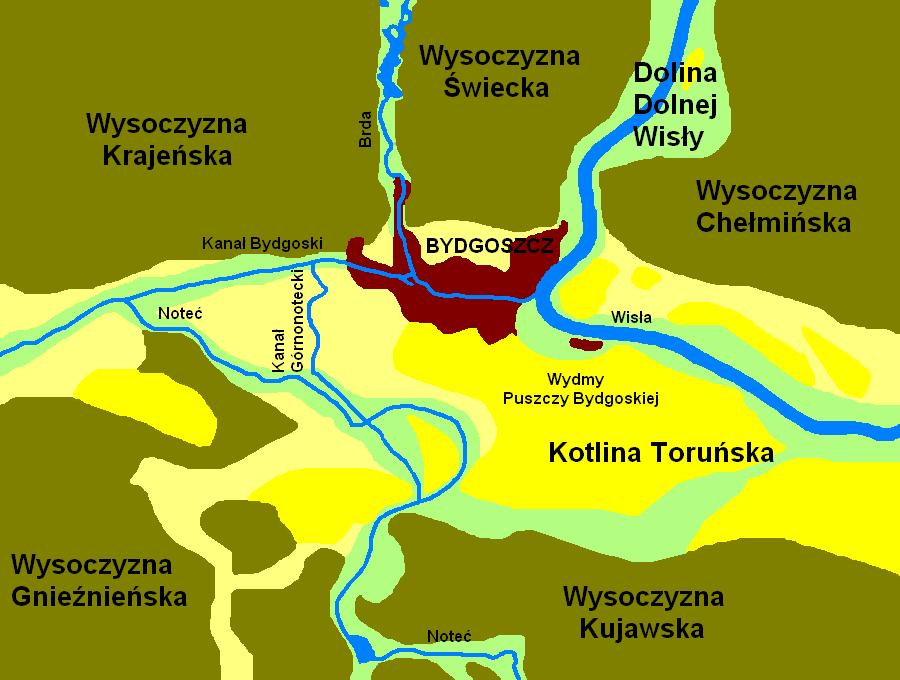 Środowisko naturalne Środowisko naturalne Położenie Bydgoszcz znajduje się w północnej części Polski w charakterystycznym miejscu, gdzie Wisła wykonuje gwałtowny zwrot na północ.