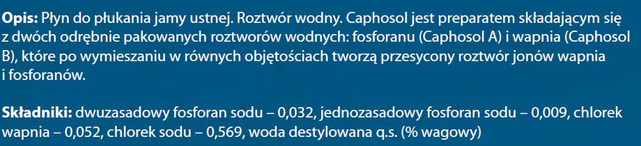 Przesycony roztwór jonów wapniowych i fosforanowych - Caphosol Jony wapnia i fosforanów: Ulegają