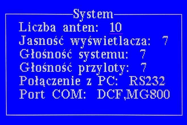 dublowanych oraz współrzędnych gołębnika. W tym celu z menu wybieramy opcję Ustawienia i naciskamy klawisz ENTER. Na ekranie wyświetli się podmenu jak na rys. 3.21. Rys 3.21 Ustawienia 3.7.1. System.