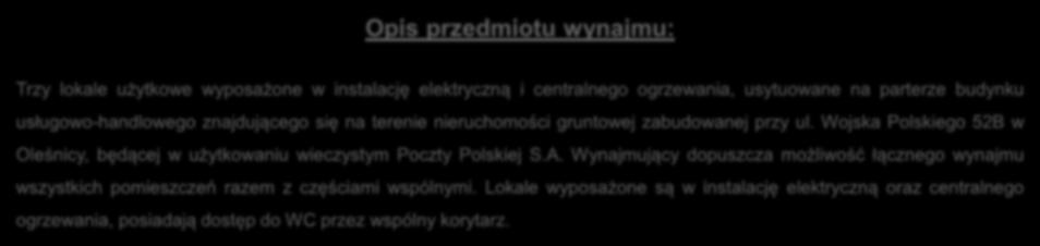 Wojska Polskiego 52B w Oleśnicy, będącej w użytkowaniu wieczystym Poczty Polskiej S.A.