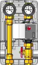 Nowość Systemy zabudowy kotłowni DN Grupa pompowa SA 9 - DN (3/4") Kompaktowa grupa pompowa SA 9 - DN wyposażona jest w trzy mosiężne zawory kulowe, w tym dwa z termometrami wody zasilającej i