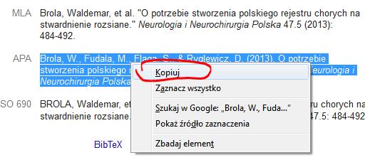scholar http://scholar.google.pl/ (nie ma potrzeby posiadania konta) i uaktywnienie opcji cytuj (Rys. 5.1)
