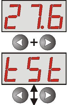 - nacisnąć jednocześnie 2 skrajne przyciski <,> - na wyświetlaczu pojawi się skrót tst - przyciskami < lub > ustawić na wyświetlaczu parametr dis - nacisnąć OK - na wyświetlaczu pojawi się informacja