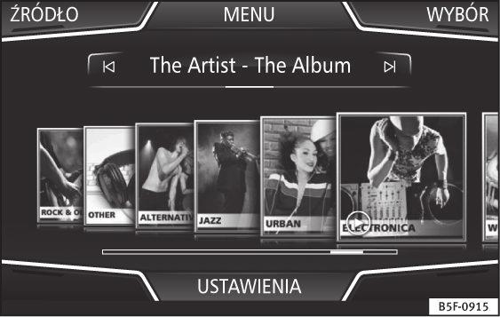 Sterowanie odtwarzaniem poprzez menu główne MEDIA Tryb Audio i Media Wybór albumu według okładki Wybór utworów z listy utworów Czynność Funkcja Naciśnij krótko przycisk funkcyjny jeden raz.
