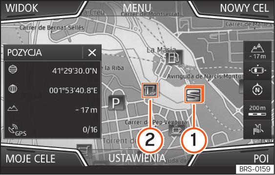 Nawigacja Adres domowy można zmienić w menu Ustawienia nawigacji strona 71. Cele specjalne (POI) Rys. 48 Cel specjalny na mapie.
