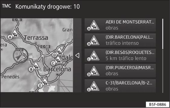 Centrowanie celu na środku mapy. Ten przycisk funkcyjny wyświetla się tylko po wybraniu Pokaż cel na mapie lub Pokaż drogę przejazdu na mapie strona 66.