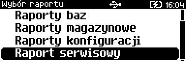 Klawiszami strzałek [GÓRA] / [DÓŁ] należy wybrać rodzaj raportu, który ma być umieszczony w zestawie, następnie zatwierdzić klawiszem [RAZEM].