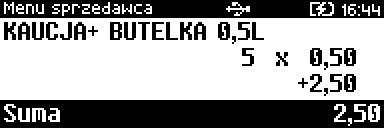 Przyjęcie opakowania oznacza sytuację, w której użytkownik kasy zwraca należność za przyjęte opakowanie kaucjonowane.