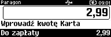 Po wprowadzeniu kwoty wpłaty kasa zakończy paragon z płatnością gotówkową i obliczy resztę (jeżeli wprowadzona kwota była wyższa niż kwota do zapłaty).