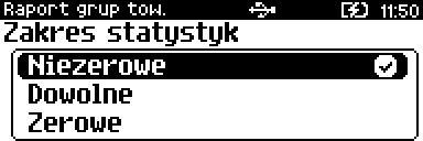 Raport grup towarowych Raport może być wydrukowany dla statystyk: niezerowych, dowolnych, zerowych.