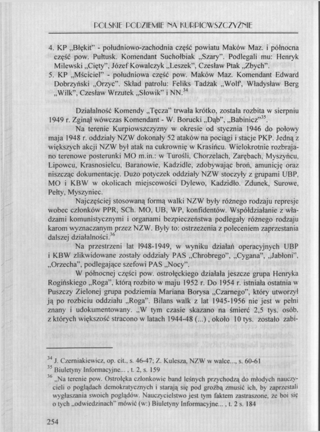 POLSKIE PODZIEMIE MA KURPIOWSZCZYZNĘ 4. KP Błękit" - południowo-zachodnia część powiatu Maków Maz. i północna część pow. Pułtusk. Komendant Suchołbiak Szary".