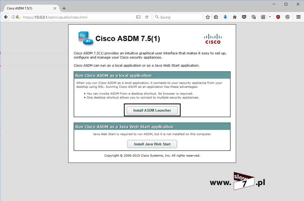 19 (Pobrane z slow7.pl) Aplikacja ASDM została zainstalowana prawidłowo. Sprawdźmy zatem czy uda się Nam narzędzie uruchomić i nawiązać prawidłowe połączenie.