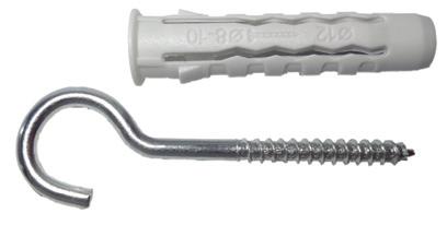 HAKIEM SUFITOWYM TYP KSHS 204491 Kołek uniwersalny 6 30 4 40 10 2,35 / 2,89 BZ 204492 z hakiem kątowym 8 40 5 50 10