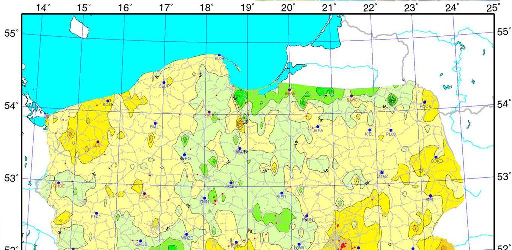 Różnice wysokości (2) Do opracowania różnic wysokości pomiędzy III i IV kampanią użyto 32 398 punktów podstawowej