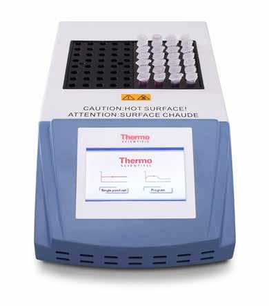 Thermo Scientific Kompaktowe Bloki Grzejne Oszczędzaj cenną przestrzeń na stole dzięki naszej kompaktowej konstrukcji bloku grzejnego, dostępnego w różnych kombinacjach rozmiarów bloków modułowych.
