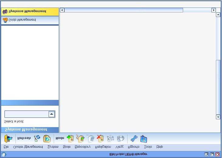 a. Click: Start > All Programs > IBM > ProtecTIER Manager > IBM ProtecTIER Manager. The ProtecTIER Manager window opens, as shown in: Figure 3. ts760899 Figure 3. ProtecTIER Manager window 2.