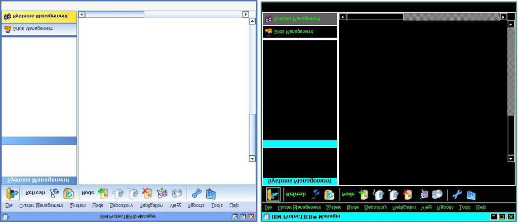 When the ProtecTIER Manager window opens, the display reflects the contrast change, as shown in: Figure 5. ts760883 Figure 5. Normal contrast versus high contrast 5.