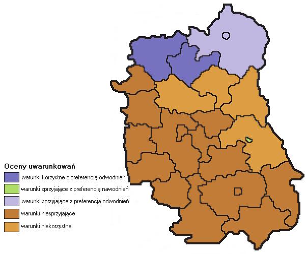 rakteryzowano w metodycznej części opracowania, zawierającej również przyjęty model oceny glebowo-wodnych uwarunkowań rozwoju melioracji oraz opis procedury jej przeprowadzenia z zastosowaniem
