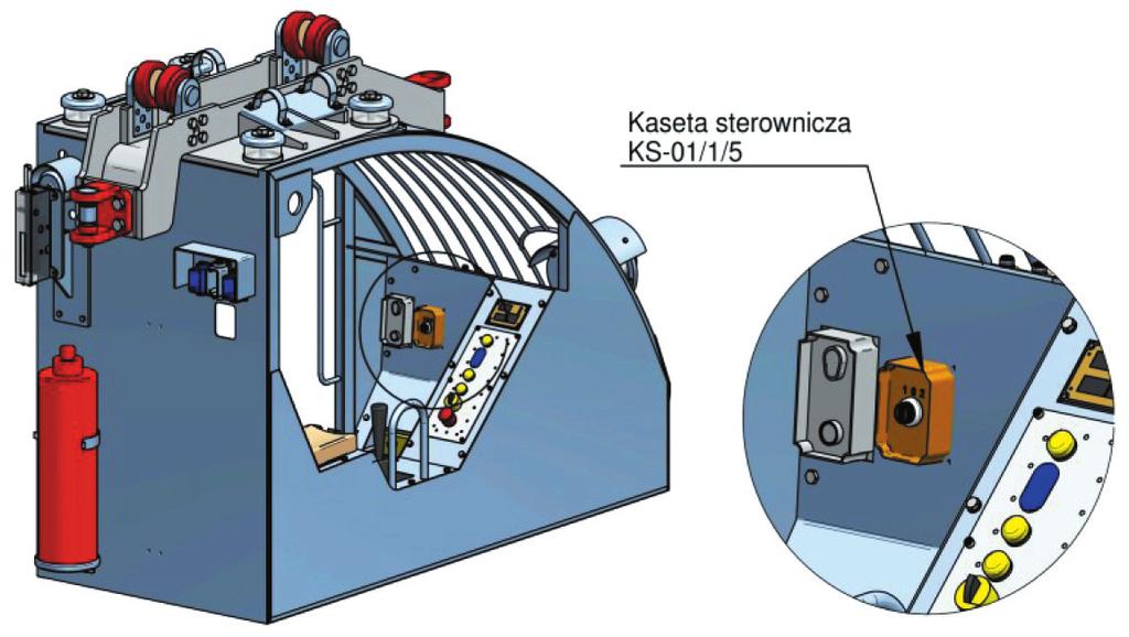 Mobilne oświetlenie stacji osobowych i materiałowych kolejek podwieszonych 15 Rys. 5. Umieszczenie kasety typu KS-01/1/5 w kabinie operatora [3] Rys. 6. Monitor stanu pracy maszyny typu MSPM-01 Rys.