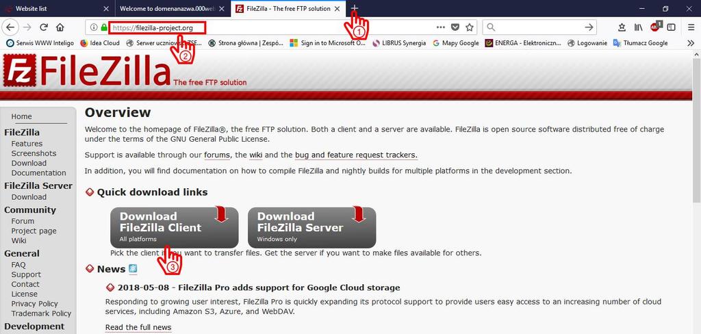 [16/31] Pobranie programu FileZilla za pomocą którego połączymy się z naszym serwerem FTP, aby przesyłać pliki z naszego komputera na nasz serwer. Rysunek 25.