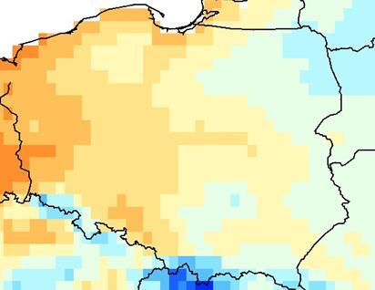 Liczba dni zimowych w Polsce (T min < 0 o C) 1961-1990