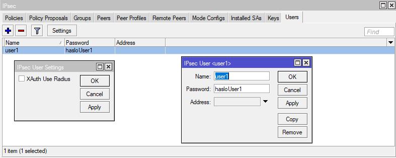 IPSEC Xauth mode-config użytkownicy Przypisanie statycznie adresu IP dla Klienta, jeśli puste zostanie