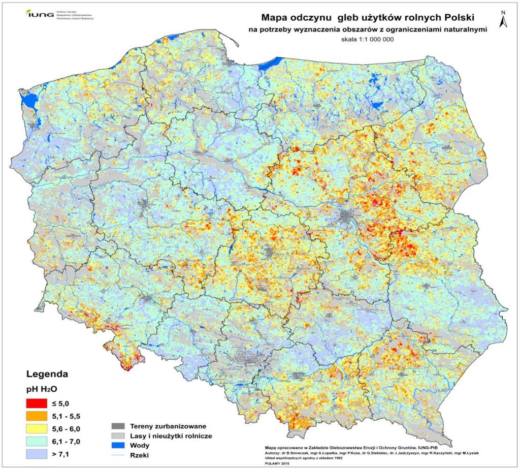 Badania odczynu gleb użytków rolnych Polski Mapa