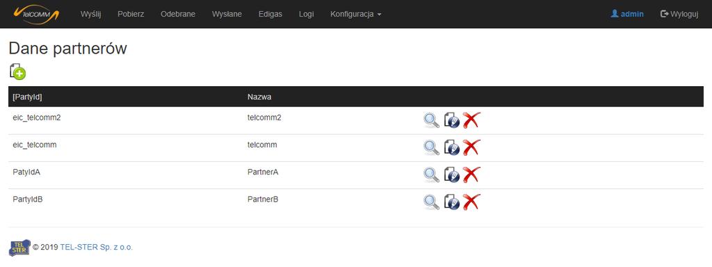 EKRAN PARTNERZY Na ekranie Konfiguracja->Partnerzy istnieje możliwość powiązania wartości [PartyId] z przyjazną nazwą, która będzie wyświetlana w obrębie aplikacji zamiast identyfikatora partnera.