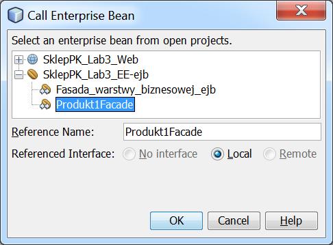 Code/Call Enterprise Bean i wybór z