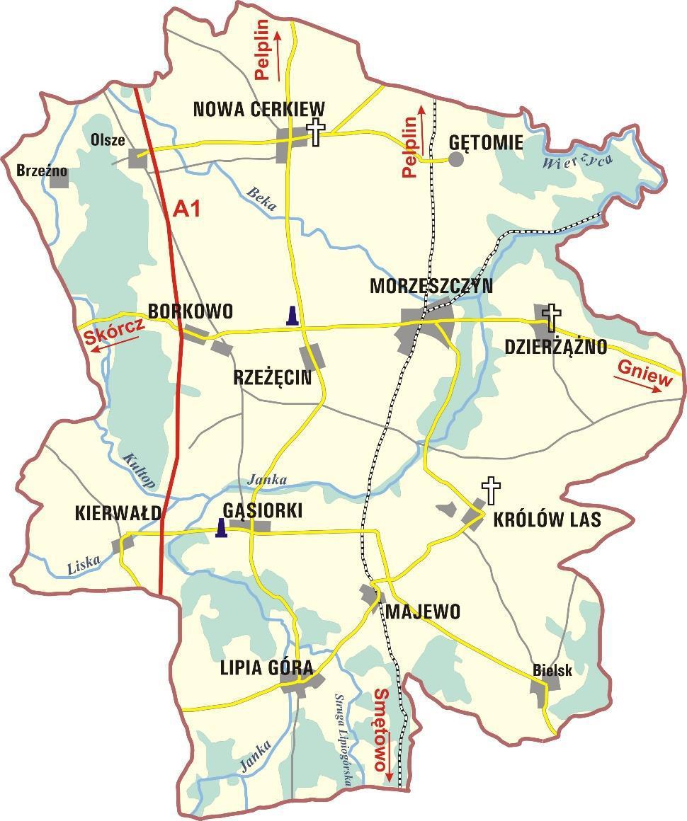 Rysunek 2. Gmina Morzeszczyn - sołectwa Źródło: Strategia Rozwoju Gminy Morzeszczyn Gminę Morzeszczyn charakteryzuje dogodne położenie komunikacyjne.