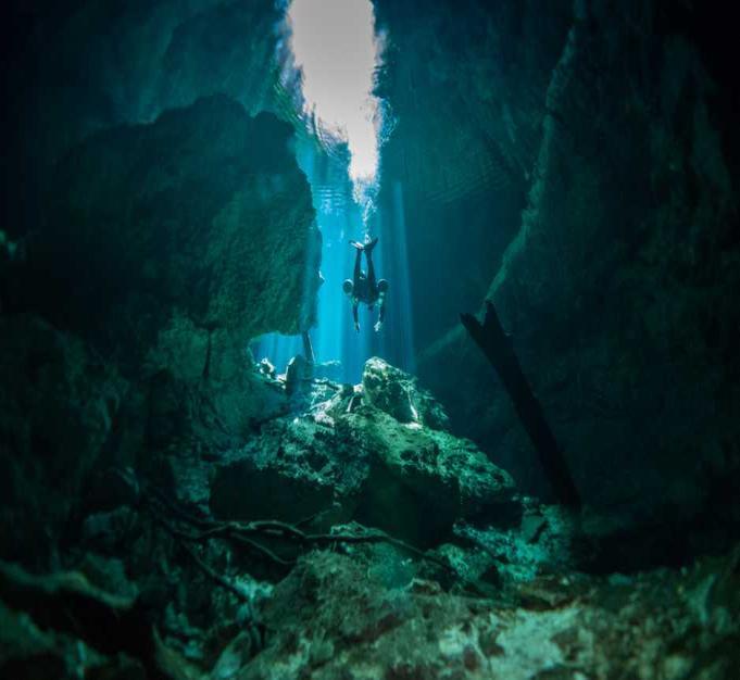 Woda w cenotes jest niezwykle przejrzysta, dlatego z łatwością można dostrzec, co się znajduje na dnie.
