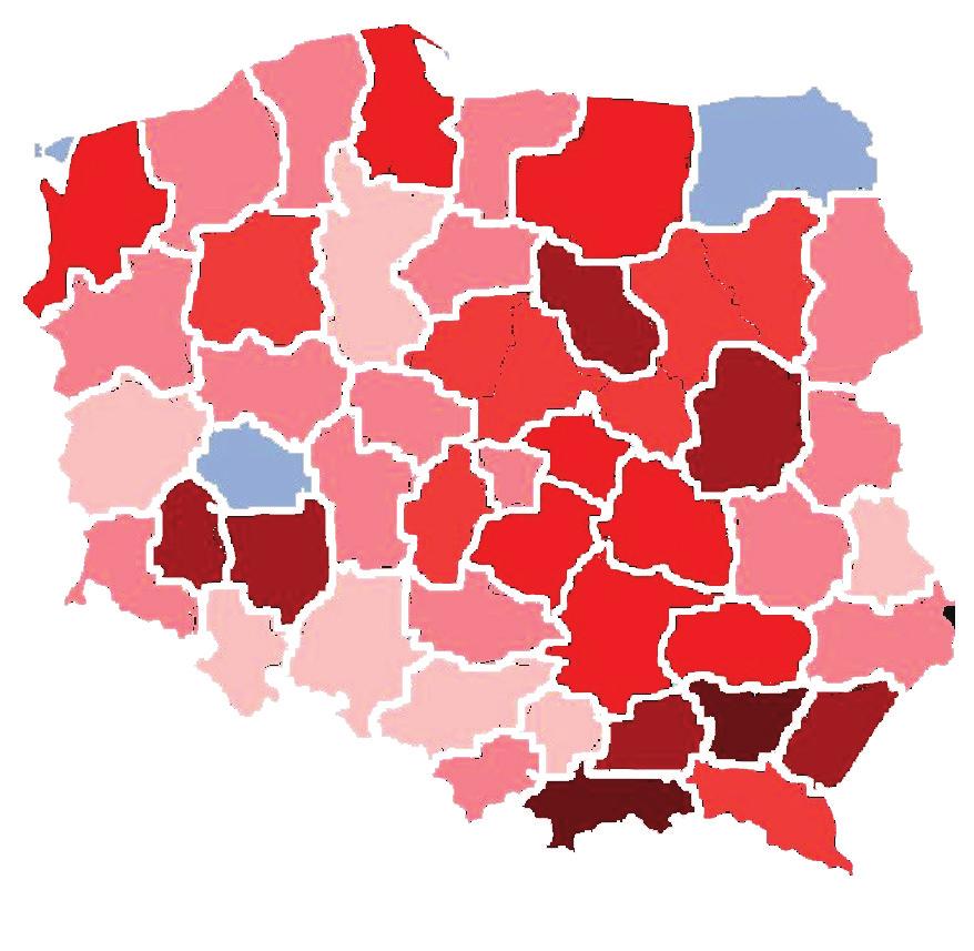 27 okręgi, które nie zarybiały gatunkami reofilnymi >30%, 30-20%, 20-15%, 15-10%, 10-5%, <5% Rysunek 9.