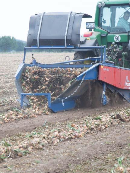 Przy wąskim rzędzie stosuje się zespoły podbierające ze szczotką o szerokości 90 cm (1).
