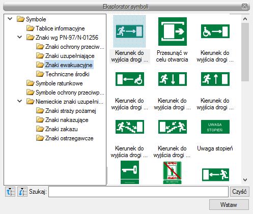 4.5. Eksplorator symboli Eksplorator symboli zawiera wszystkie normowe symbole potrzebne do rysowania planów ewakuacji.