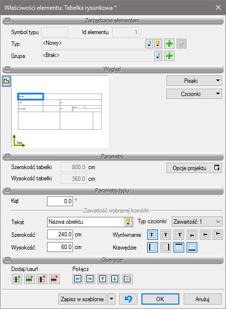 Po wybraniu opcji pojawia się okno wstawiania elementu, można z niego wejść we właściwości wprowadzanego obiektu lub wprowadzić go na rzut. Rys.