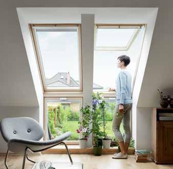 60 Okno kolankowe Okna dachowe VFE okno montowane w ściance kolankowej do połączenia z oknem do poddaszy Drewniane okno stanowiące przedłużenie okna do poddaszy VELUX w ściance kolankowej.