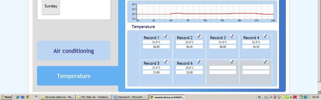 kopiowania ustawień na inne dni Dni tygodnia Nastawy zmian temperatury