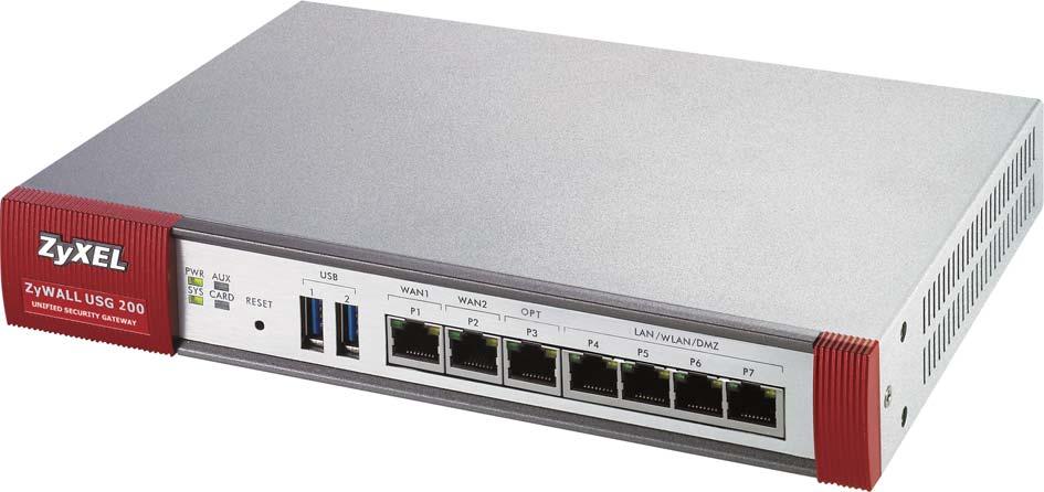 ZyWALL USG 300 PWR AUX SYS CARD1 RESET CARD2 10/100/1000 USB 1 2 AUX CONSOLE ZyWALL USG 300 PWR AUX SYS CARD1 RESET CARD2 10/100/1000