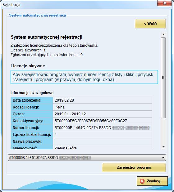 9 Jeśli program znajdzie licencję należy kliknąć [Zarejestruj program]. Rejestracja ręczna W przypadku, gdy System automatycznej rejestracji nie działa, należy kliknąć [Rejestracja ręczna].